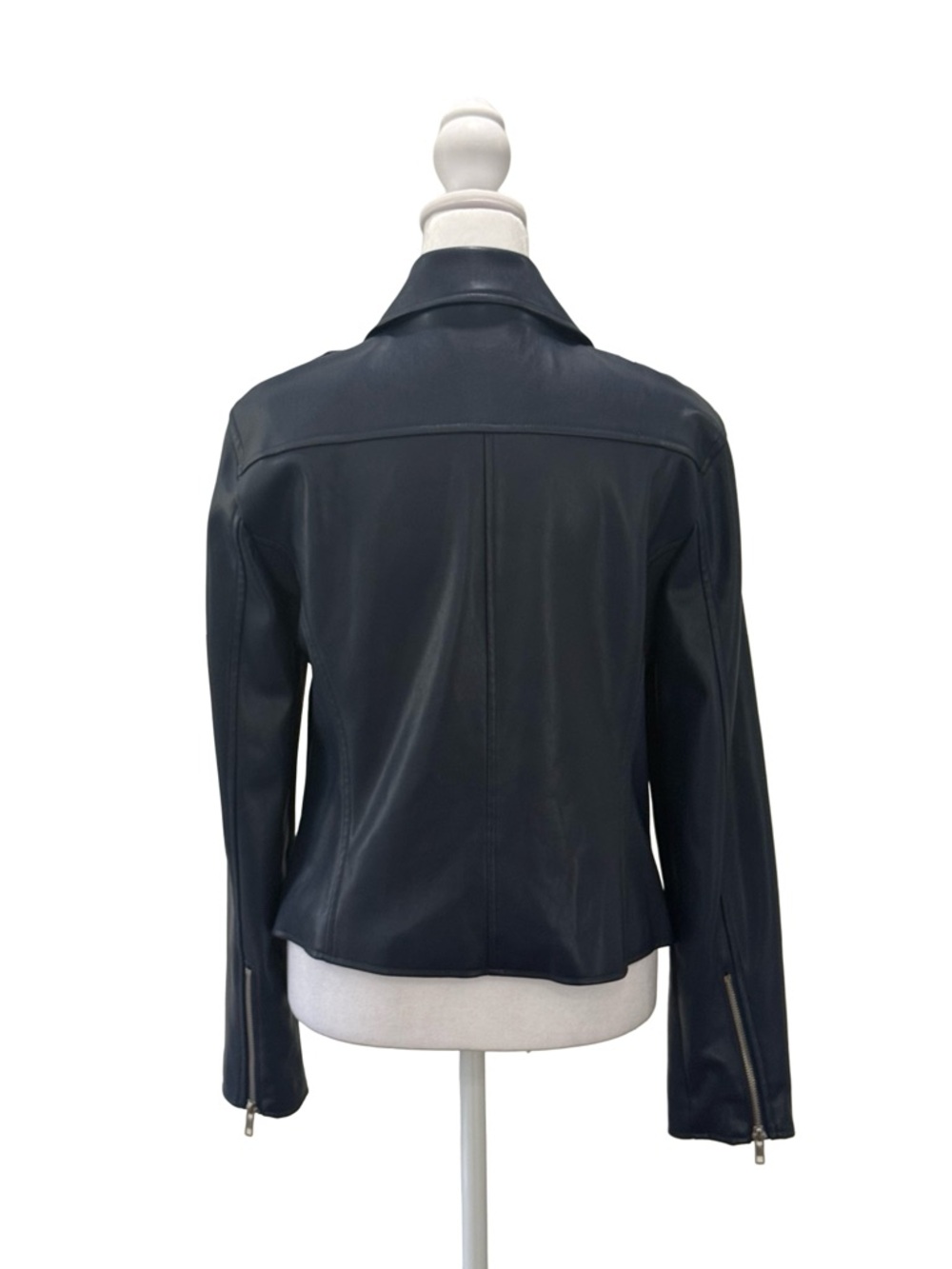 INC International Concepts Faux Leather Moto Jacket Size Medium Dark Navy Blue - Picture 7 of 13